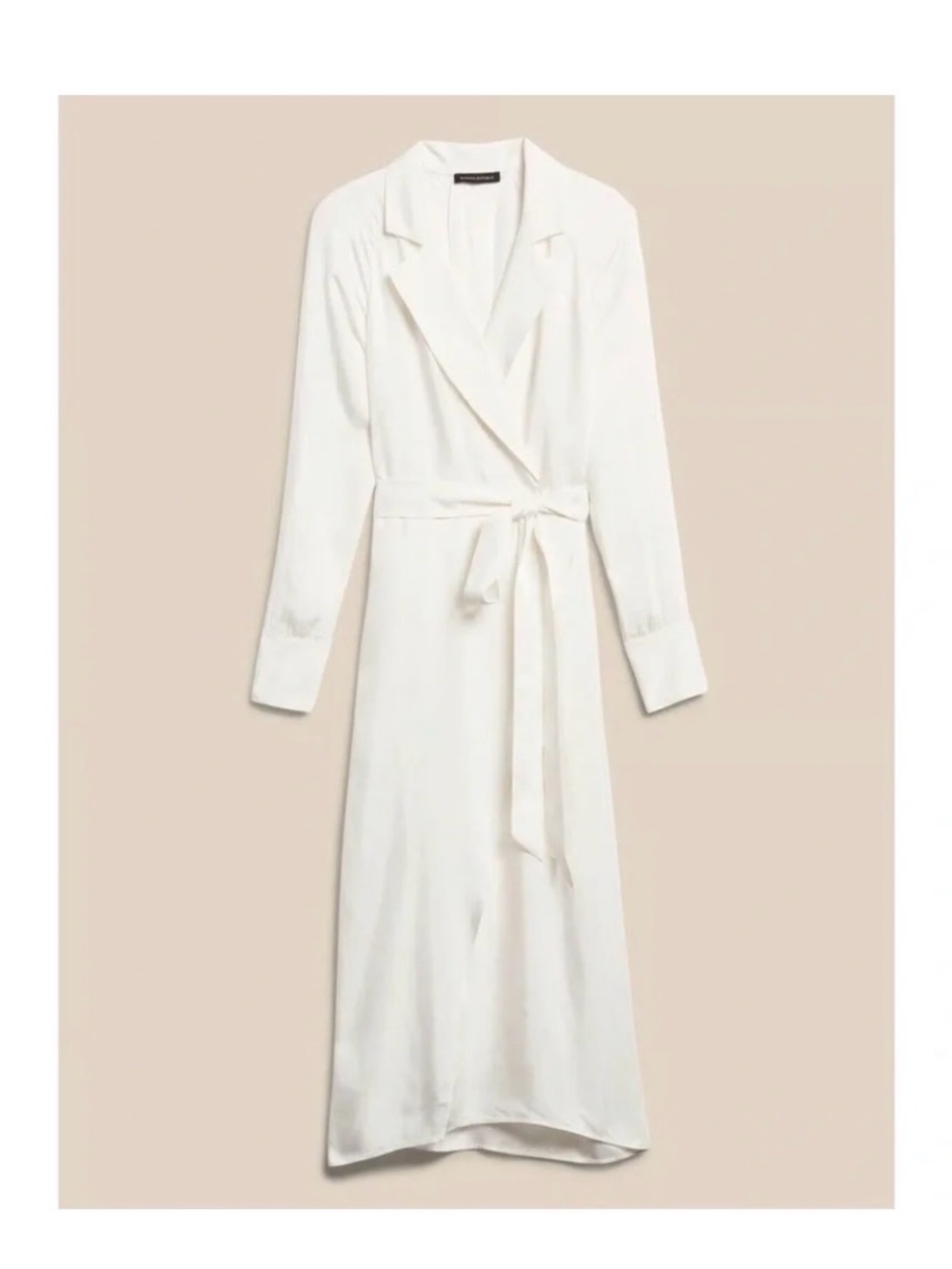 Banana Republic Satin White Wrap Shirt Dress with Tie Waist XS